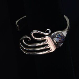 R.G. & Sons Silver Plated Fork Bracelet With Abalone Inlay - Signed